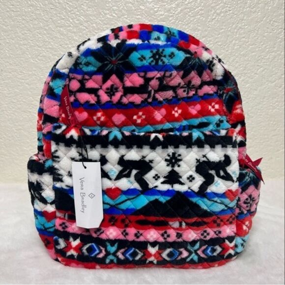 Vera Bradley Nordic Stripe Reindeer Soft Plush Fleece Mini Backpack New - Picture 11 of 11